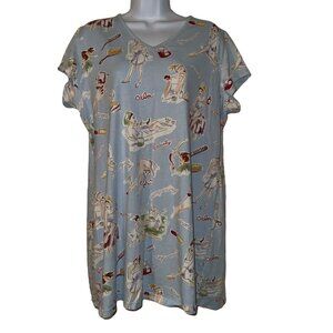 Nick & Nora Womens Night Shirt Pajamas XL Lady Pampering Herself Bathtub Blue